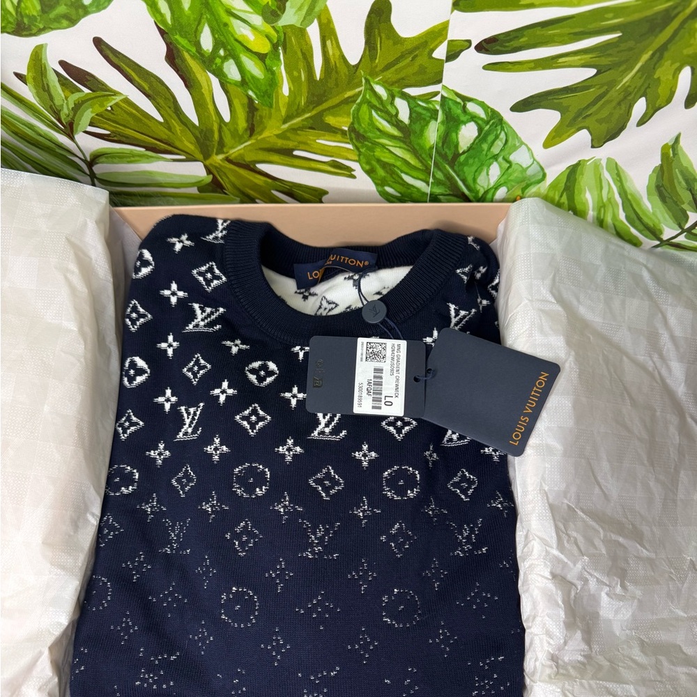 Louis Vuitton Navy and White Monogram Crewneck Sweater